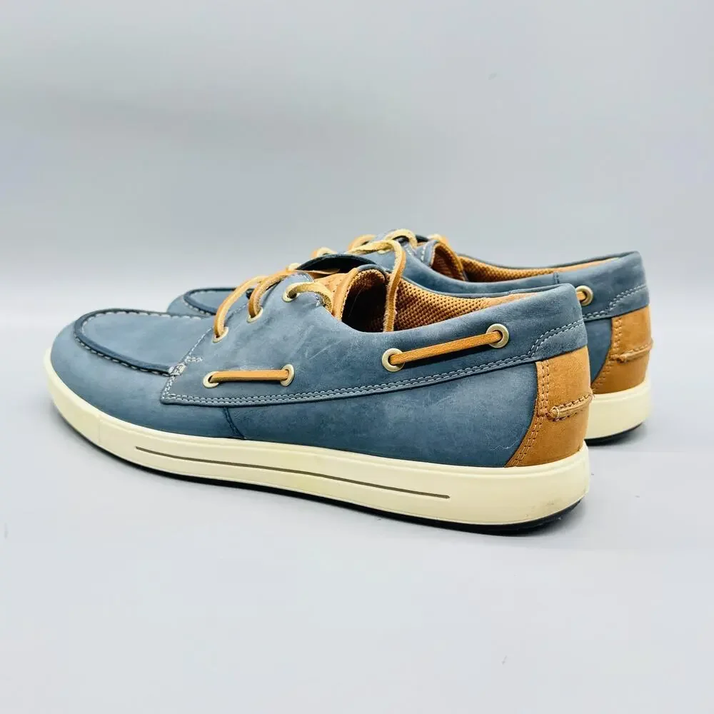 ECCO Shoes Mens 10.5 Blue Nubuck Eisner Boat Deck Moc Toe Casual Comfort Walking